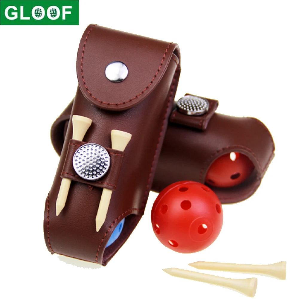 Genuine Leather Golf Ball Pouch Bag Holder Pouch Waist Belt Storage Pocket Can Hold up to 3 Golf Balls and 2 Tees