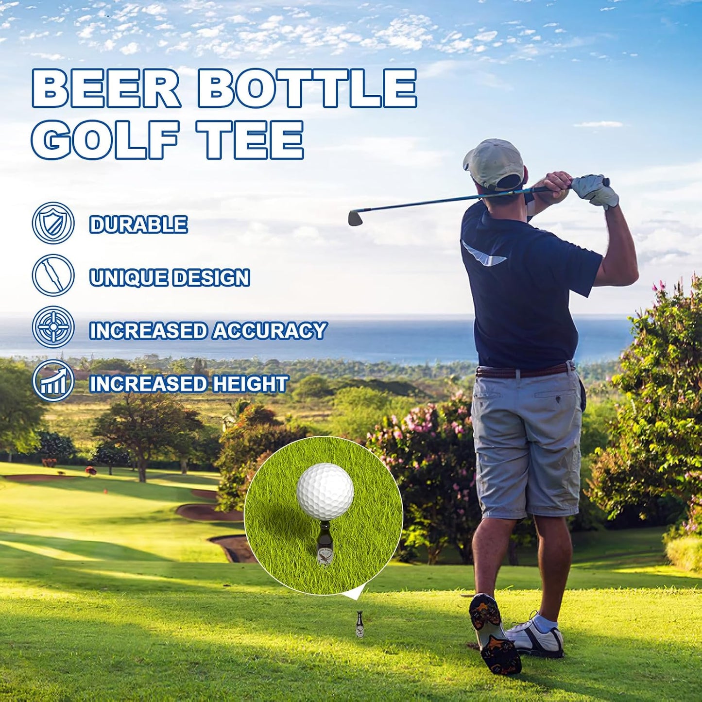 Beer Bottle Golf Tees, Virtually Unbreakable and Recyclable Plastic Golf Tee, Durable Golf Tees for Men and Women, Bachelor Party Novelty Gift for Golfers Funny Golf Tees 3-1/4" Tall