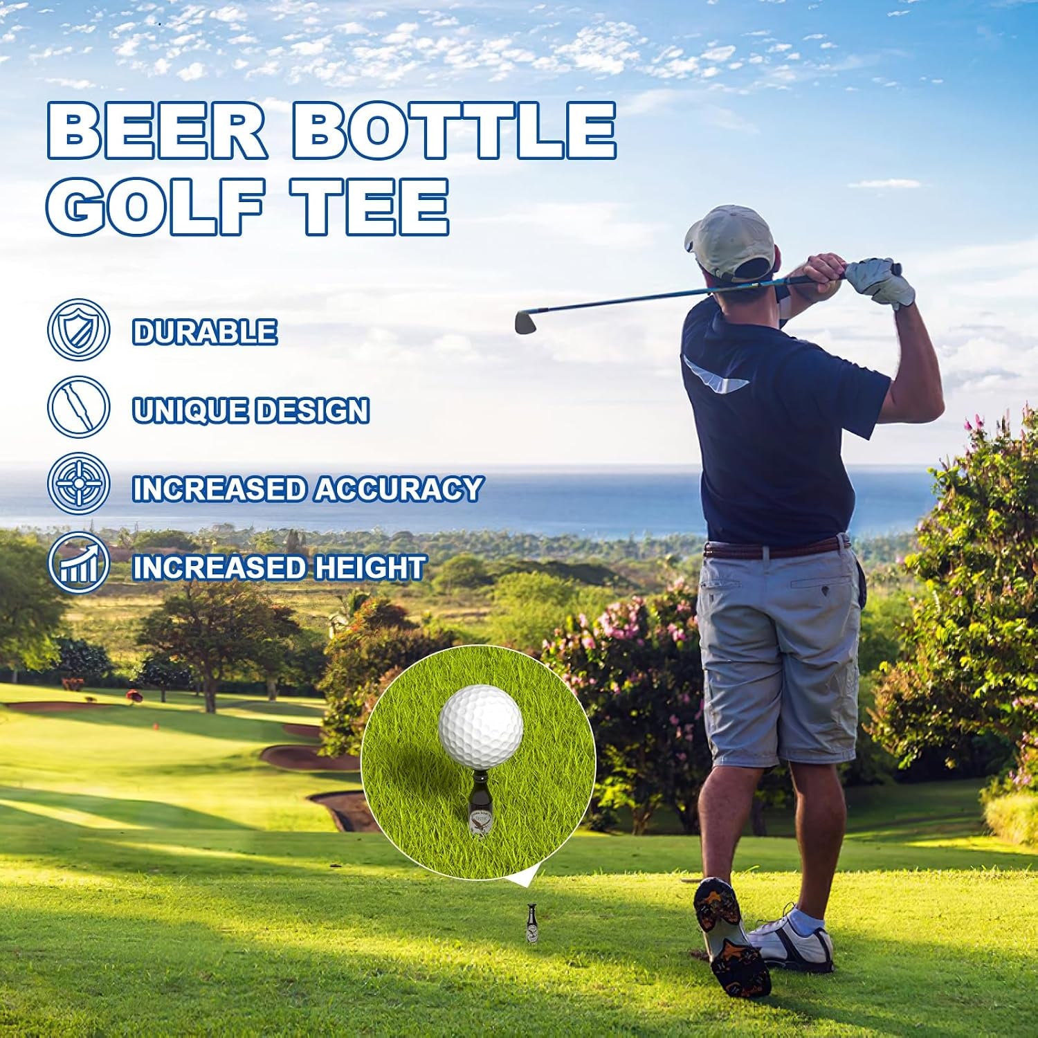 Beer Bottle Golf Tees, Virtually Unbreakable and Recyclable Plastic Golf Tee, Durable Golf Tees for Men and Women, Bachelor Party Novelty Gift for Golfers Funny Golf Tees 3-1/4" Tall