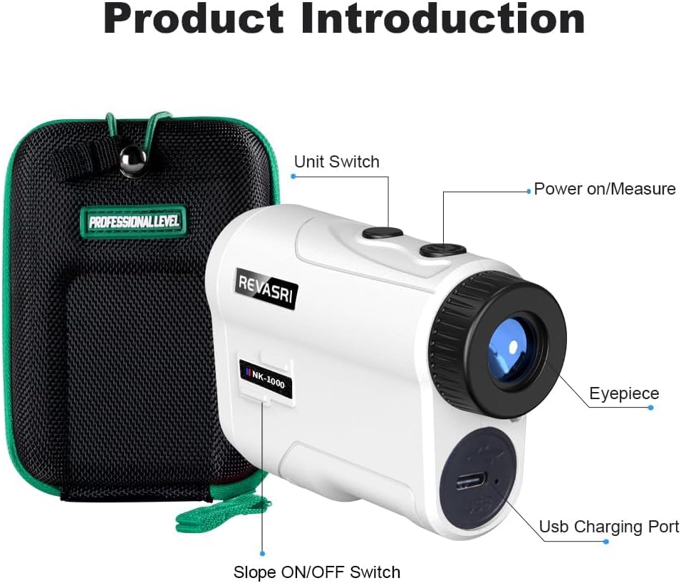 Golf Rangefinder with Slope and Flag Pole Lock Vibration, External Slope Switch for Golf Tournament Legal, Rangefinders with Rechargeable Battery 1000YDS Laser Range Finder