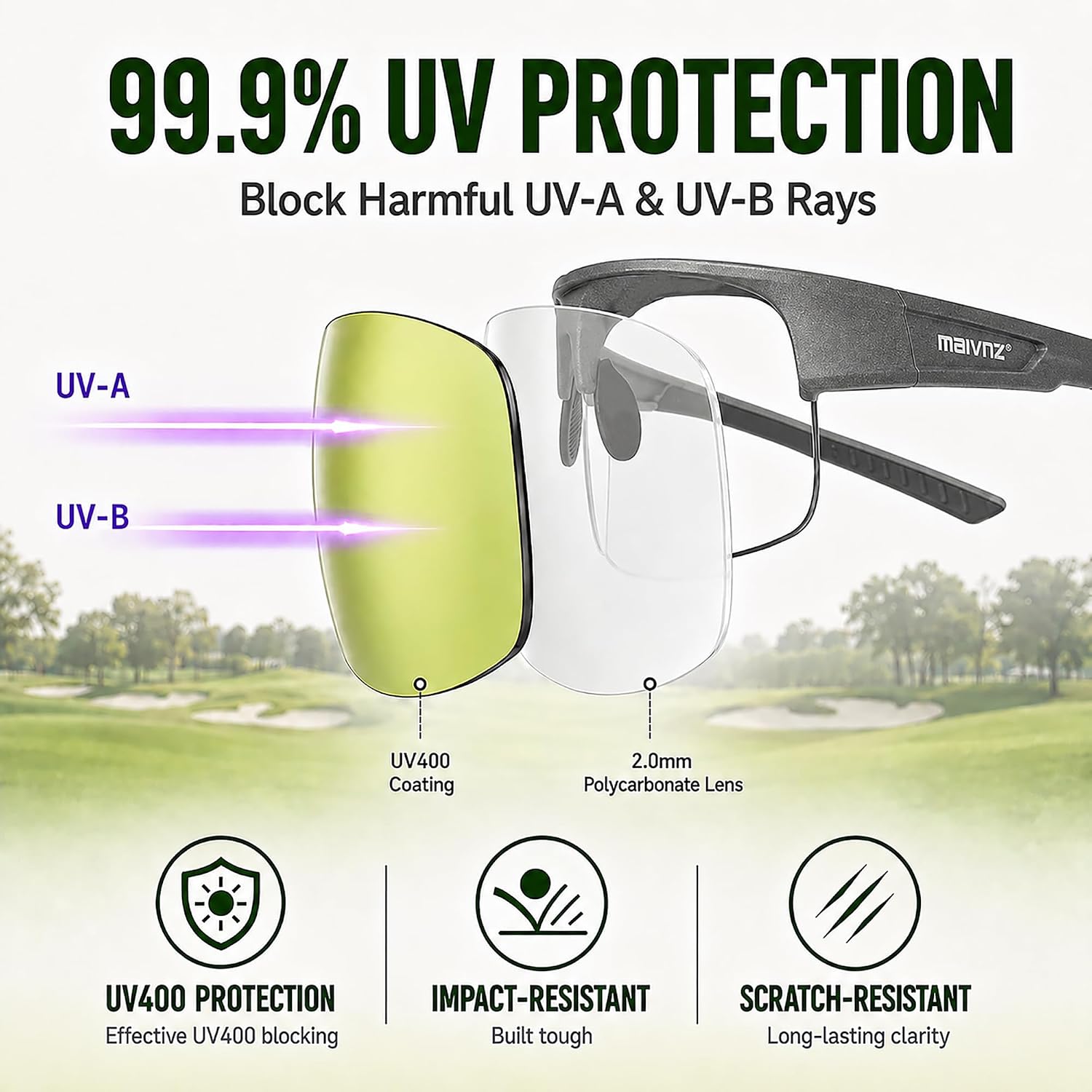 Golf Sunglasses for Men Women, Golf Ball Finder Glasses, UV400 | HD Color-Enhancing Golf Lens, Anti-Glare, Lightweight TR90 Frame, Adjustable Nose Pads, Impact-Resistant, Gift-Ready Box