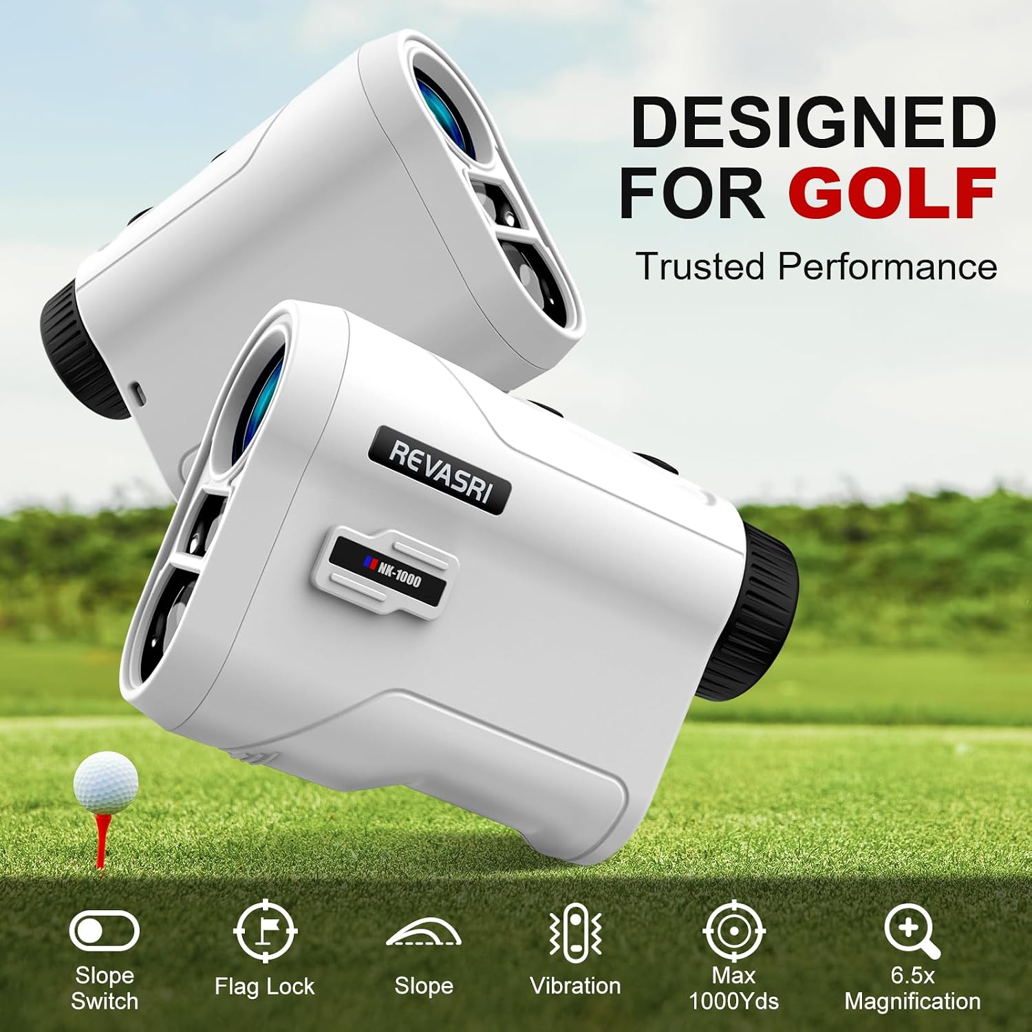 Golf Rangefinder with Slope and Flag Pole Lock Vibration, External Slope Switch for Golf Tournament Legal, Rangefinders with Rechargeable Battery 1000YDS Laser Range Finder