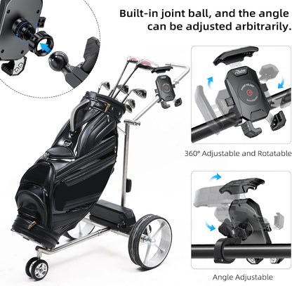 Golf Push Cart Phone Holder Mount Compatible with Caddytek,Clicgear,Sun Mountain,Rovic, Caddy, Bag Boy,Golf Push Cart Accessories for Cell Phones,Full Silicone Protection/ 360°Rotatable