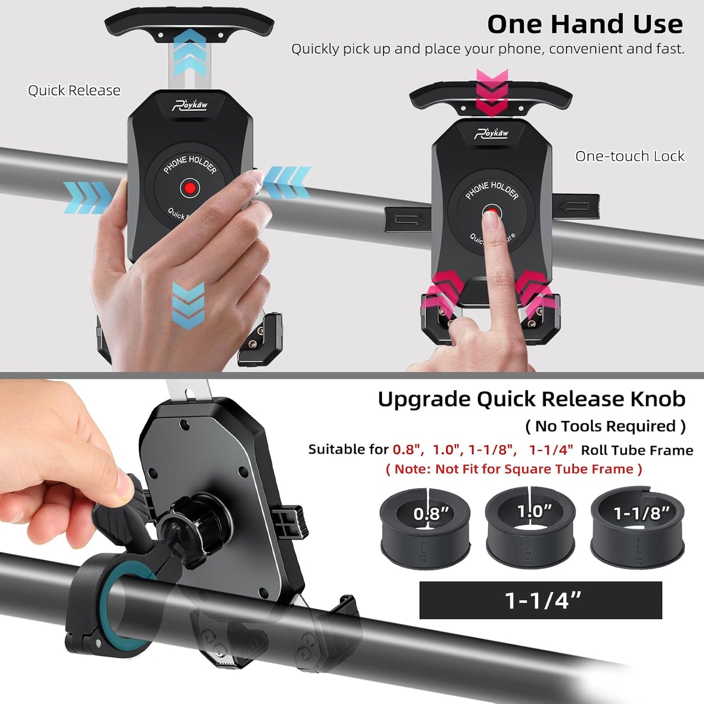 Golf Push Cart Phone Holder Mount Compatible with Caddytek,Clicgear,Sun Mountain,Rovic, Caddy, Bag Boy,Golf Push Cart Accessories for Cell Phones,Full Silicone Protection/ 360°Rotatable