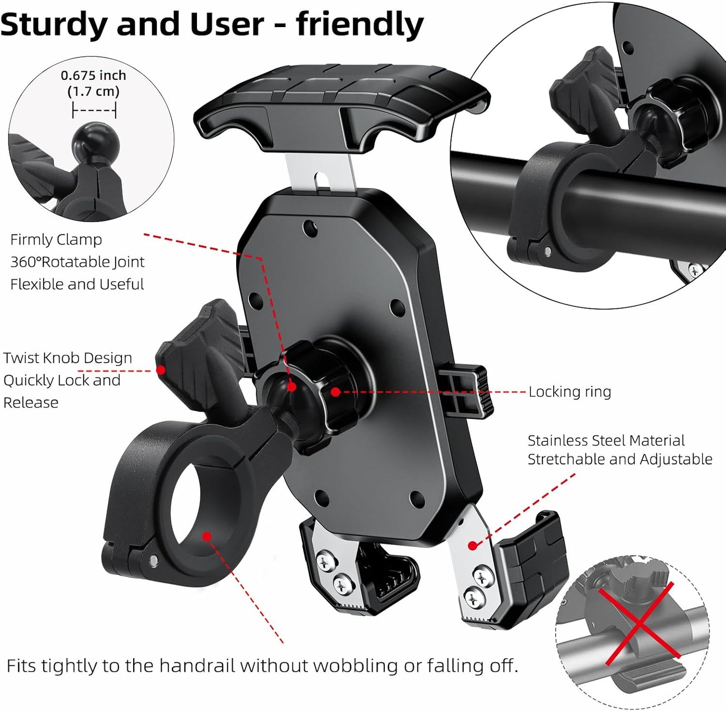 Golf Push Cart Phone Holder Mount Compatible with Caddytek,Clicgear,Sun Mountain,Rovic, Caddy, Bag Boy,Golf Push Cart Accessories for Cell Phones,Full Silicone Protection/ 360°Rotatable
