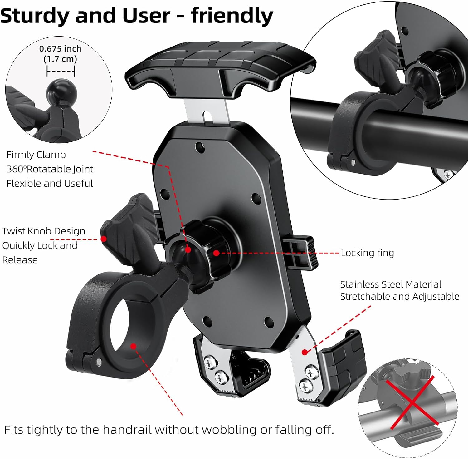 Golf Push Cart Phone Holder Mount Compatible with Caddytek,Clicgear,Sun Mountain,Rovic, Caddy, Bag Boy,Golf Push Cart Accessories for Cell Phones,Full Silicone Protection/ 360°Rotatable