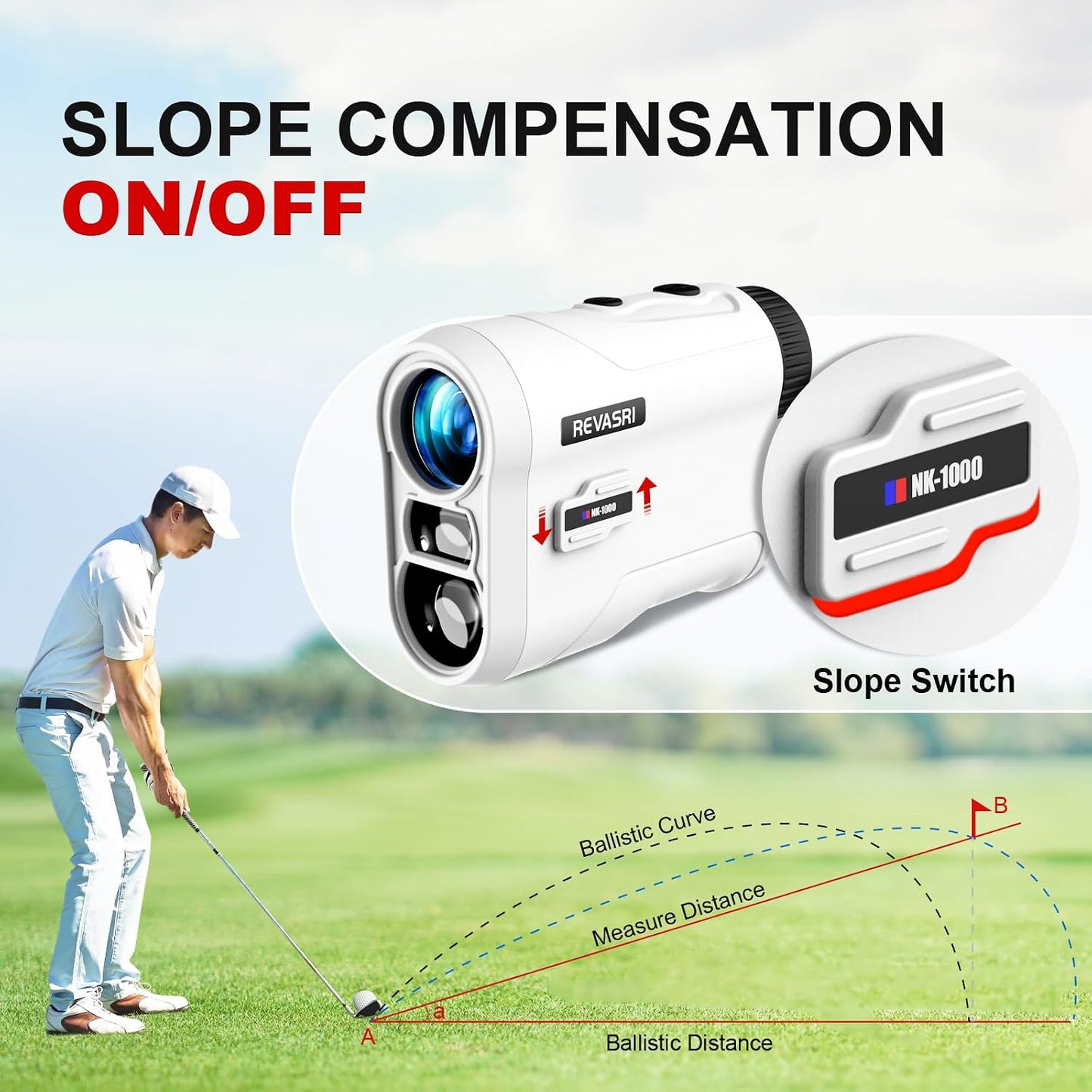Golf Rangefinder with Slope and Flag Pole Lock Vibration, External Slope Switch for Golf Tournament Legal, Rangefinders with Rechargeable Battery 1000YDS Laser Range Finder
