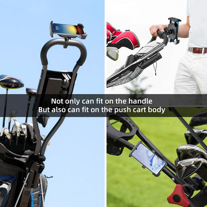 Golf Push Cart Phone Holder Mount Compatible with Caddytek,Clicgear,Sun Mountain,Rovic, Caddy, Bag Boy,Golf Push Cart Accessories for Cell Phones,Full Silicone Protection/ 360°Rotatable