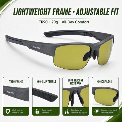 Golf Sunglasses for Men Women, Golf Ball Finder Glasses, UV400 | HD Color-Enhancing Golf Lens, Anti-Glare, Lightweight TR90 Frame, Adjustable Nose Pads, Impact-Resistant, Gift-Ready Box