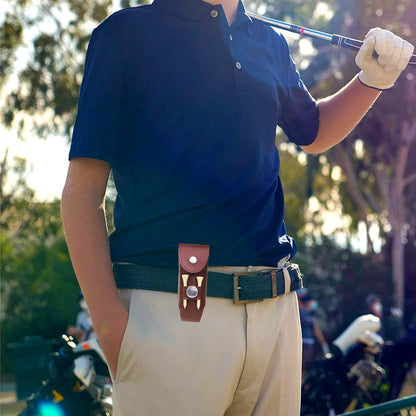 Genuine Leather Golf Ball Pouch Bag Holder Pouch Waist Belt Storage Pocket Can Hold up to 3 Golf Balls and 2 Tees