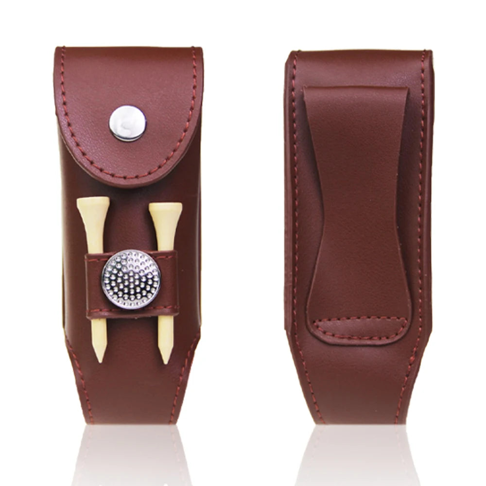 Genuine Leather Golf Ball Pouch Bag Holder Pouch Waist Belt Storage Pocket Can Hold up to 3 Golf Balls and 2 Tees