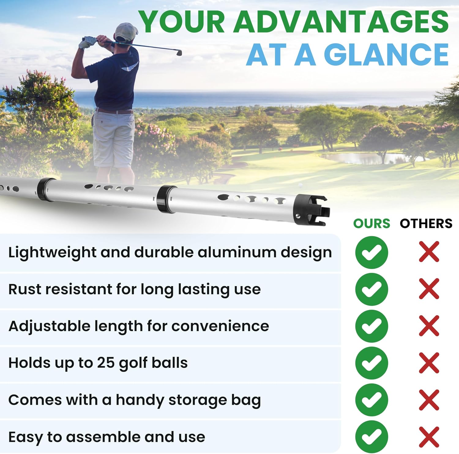 Premium Golf Ball Retriever Telescopic Golf Tees Golf Accessories Golf Gifts Golf Ball Cleaner Golf Ball Stamp Ball Bag Golf Ball Holder Disc Golf Retriever Practice Golf Balls