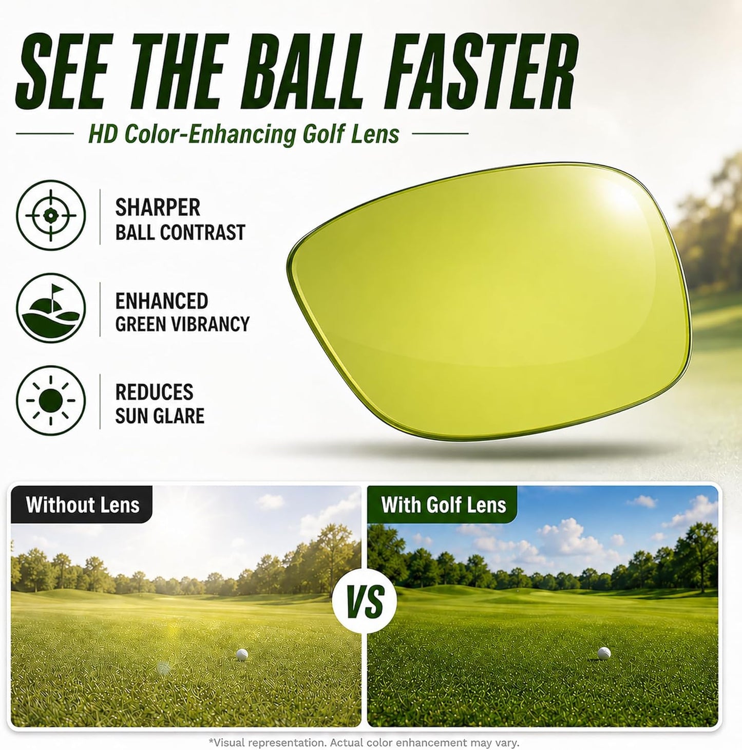 Golf Sunglasses for Men Women, Golf Ball Finder Glasses, UV400 | HD Color-Enhancing Golf Lens, Anti-Glare, Lightweight TR90 Frame, Adjustable Nose Pads, Impact-Resistant, Gift-Ready Box