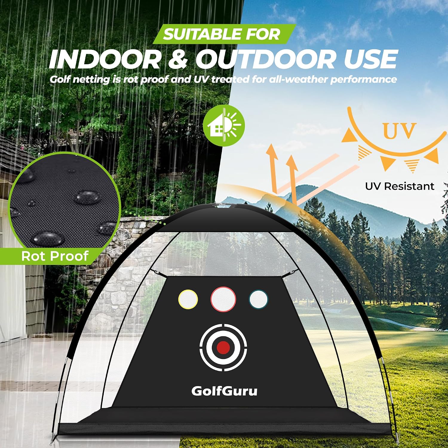 Golf Net, 10X7Ft All in 1 Golf Practice Net with XL Tri-Turf Golf Mat, Impact Target, 10 Golf Balls, 7 Golf Tees, 2 Rubber Golf Tees, Carry Bag, Golf Net for Backyard Driving Chipping Indoor