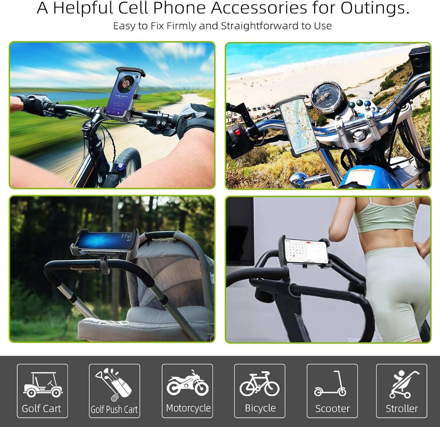 Golf Push Cart Phone Holder Mount Compatible with Caddytek,Clicgear,Sun Mountain,Rovic, Caddy, Bag Boy,Golf Push Cart Accessories for Cell Phones,Full Silicone Protection/ 360°Rotatable