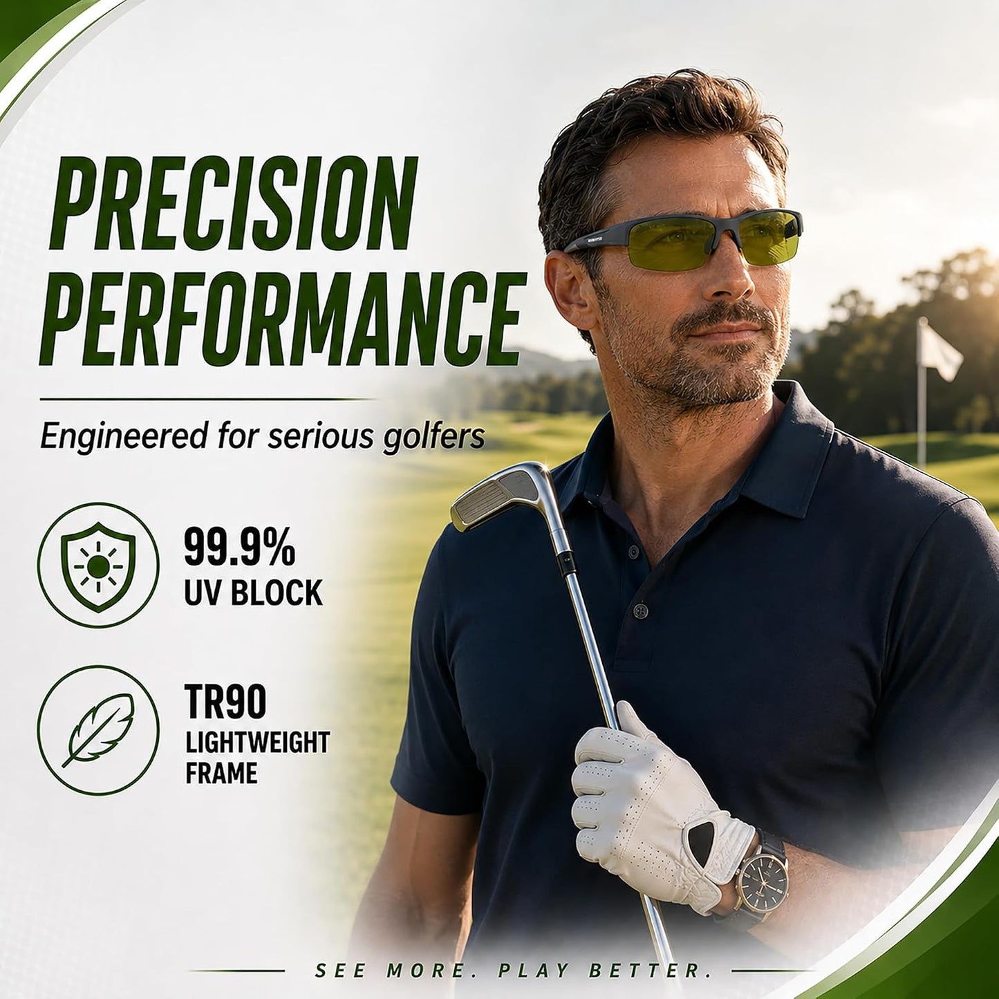 Golf Sunglasses for Men Women, Golf Ball Finder Glasses, UV400 | HD Color-Enhancing Golf Lens, Anti-Glare, Lightweight TR90 Frame, Adjustable Nose Pads, Impact-Resistant, Gift-Ready Box