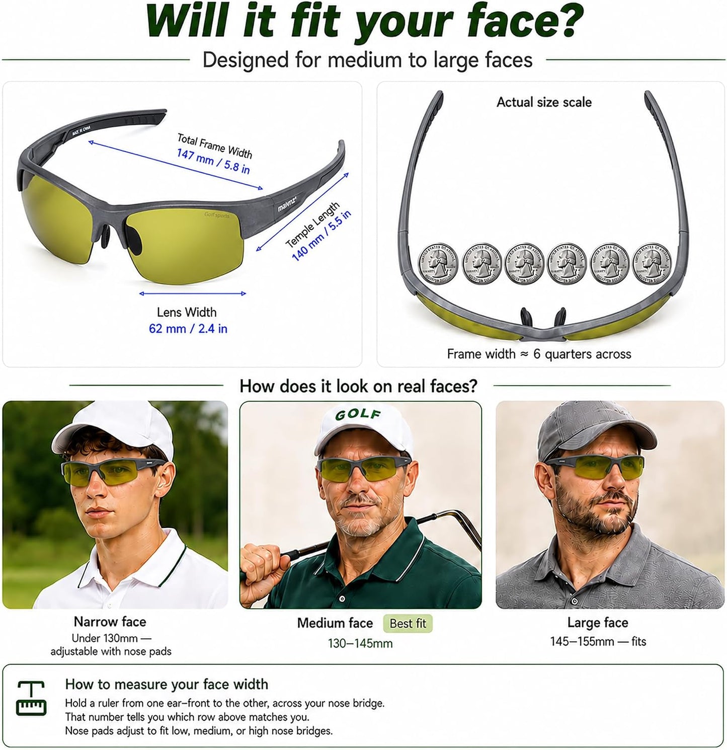 Golf Sunglasses for Men Women, Golf Ball Finder Glasses, UV400 | HD Color-Enhancing Golf Lens, Anti-Glare, Lightweight TR90 Frame, Adjustable Nose Pads, Impact-Resistant, Gift-Ready Box