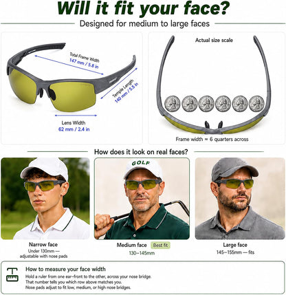 Golf Sunglasses for Men Women, Golf Ball Finder Glasses, UV400 | HD Color-Enhancing Golf Lens, Anti-Glare, Lightweight TR90 Frame, Adjustable Nose Pads, Impact-Resistant, Gift-Ready Box