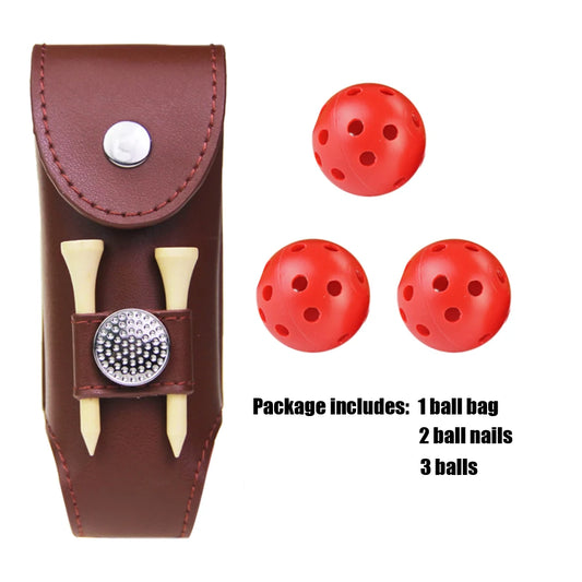 Genuine Leather Golf Ball Pouch Bag Holder Pouch Waist Belt Storage Pocket Can Hold up to 3 Golf Balls and 2 Tees