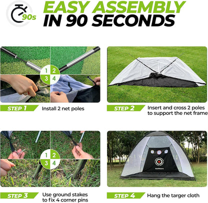 Golf Net, 10X7Ft All in 1 Golf Practice Net with XL Tri-Turf Golf Mat, Impact Target, 10 Golf Balls, 7 Golf Tees, 2 Rubber Golf Tees, Carry Bag, Golf Net for Backyard Driving Chipping Indoor