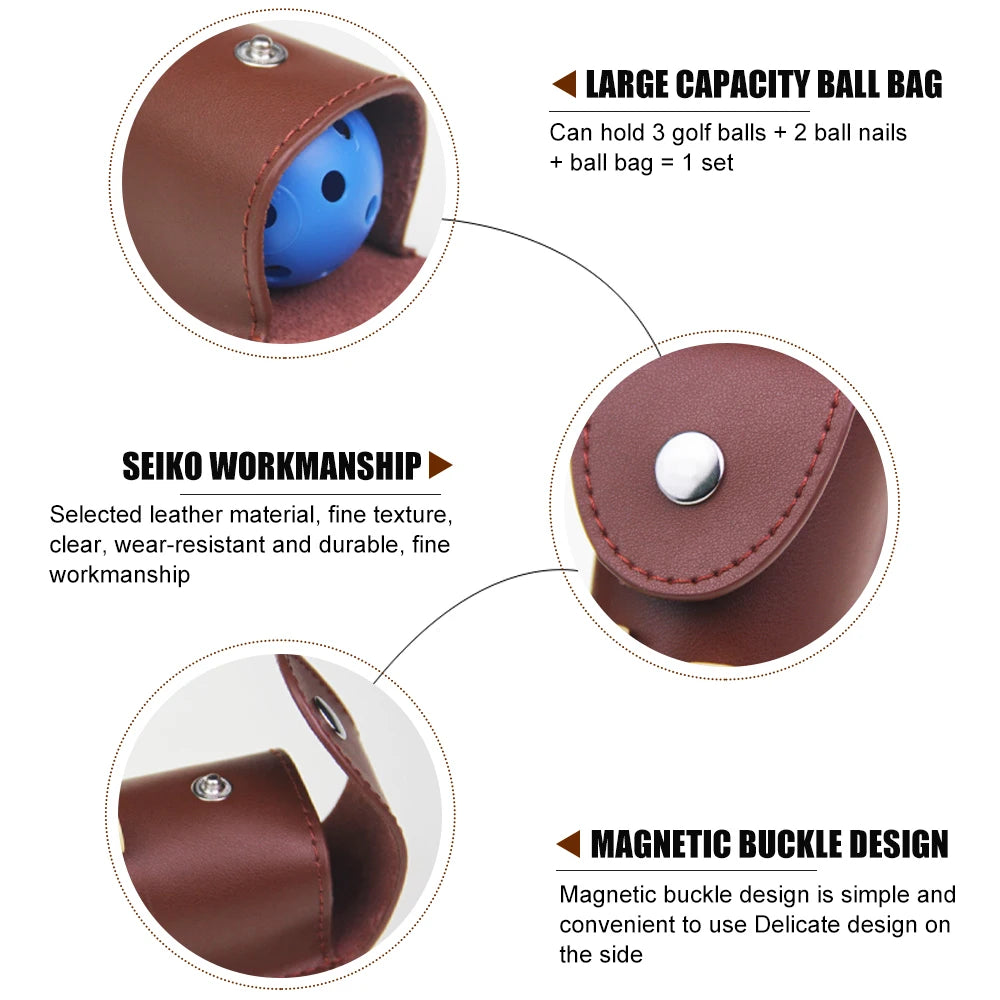 Genuine Leather Golf Ball Pouch Bag Holder Pouch Waist Belt Storage Pocket Can Hold up to 3 Golf Balls and 2 Tees