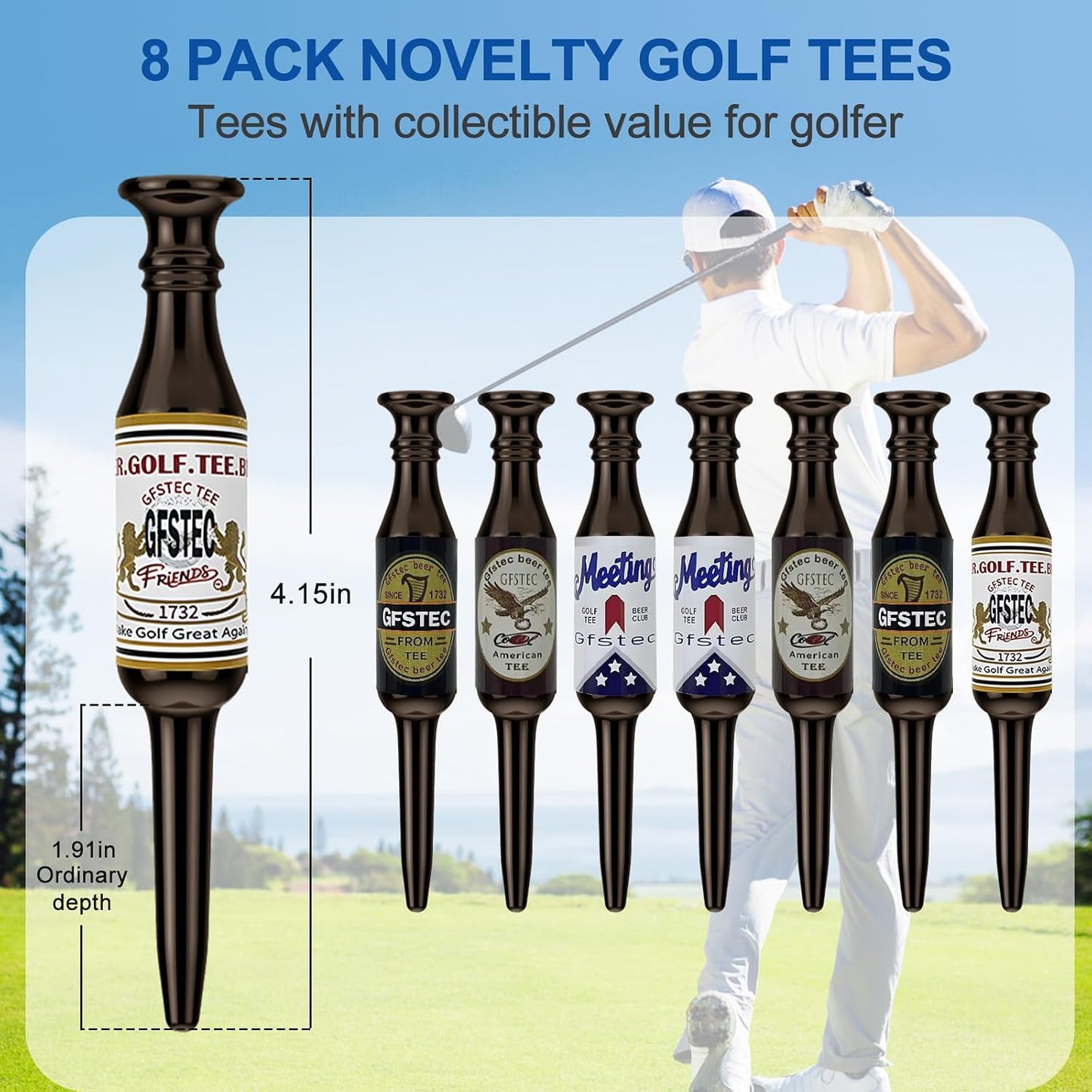 Beer Bottle Golf Tees, Virtually Unbreakable and Recyclable Plastic Golf Tee, Durable Golf Tees for Men and Women, Bachelor Party Novelty Gift for Golfers Funny Golf Tees 3-1/4" Tall