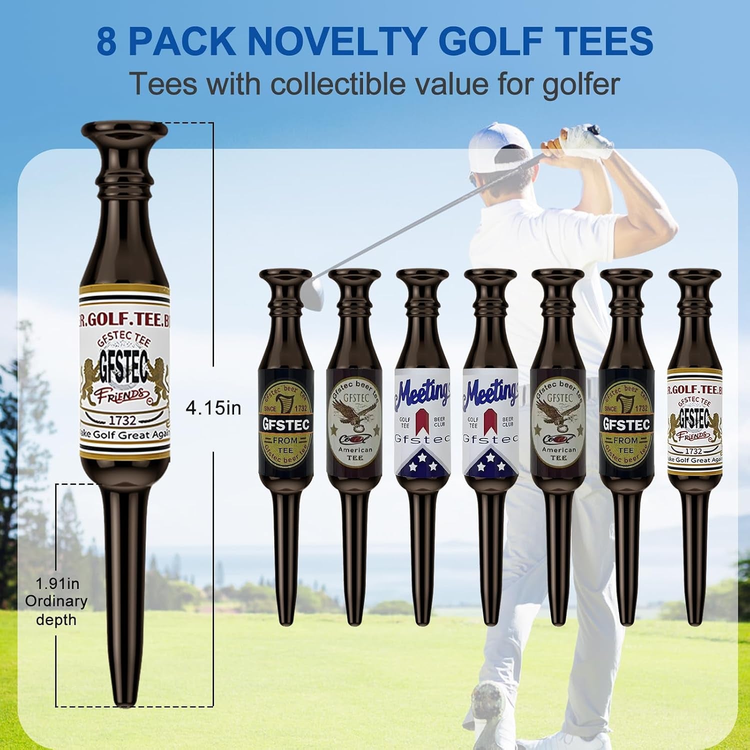 Beer Bottle Golf Tees, Virtually Unbreakable and Recyclable Plastic Golf Tee, Durable Golf Tees for Men and Women, Bachelor Party Novelty Gift for Golfers Funny Golf Tees 3-1/4" Tall